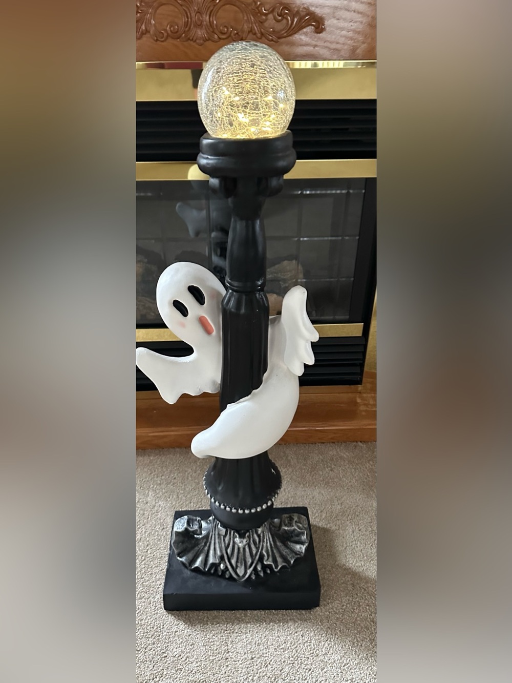 Halloween Ghost Lamp Post Decor - Black & White Resin Indoor/Outdoor